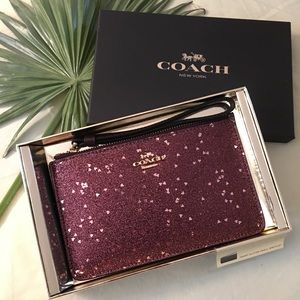 coach heart glitter small wristlet